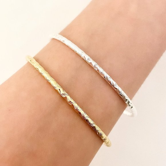 Jewelry - 925 Sterling Silver Textured Cuff Bracelet Shiny Bangle Bracelet Silver or Gold